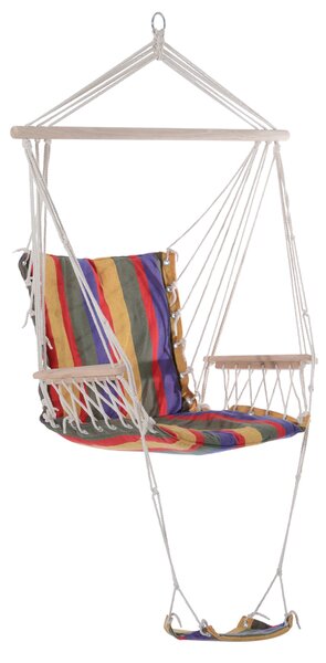 Outsunny Garden Hammock Chair, Hanging Rope Swing Seat with Wooden Armrest and Footrest, Cotton, Red