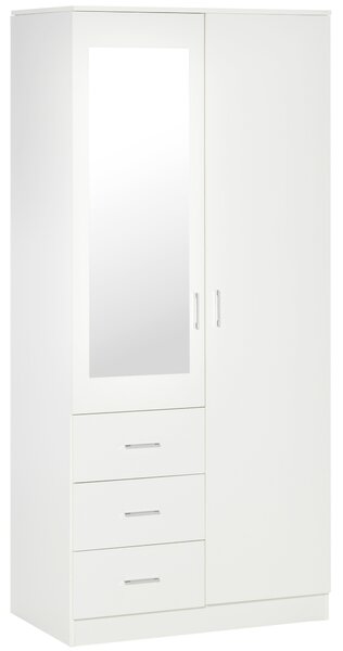 HOMCOM Mirror Wardrobe with 2 Doors, Adjustable Shelf, 3 Drawers, Home Storage, 80W x 50D x 180H cm, White