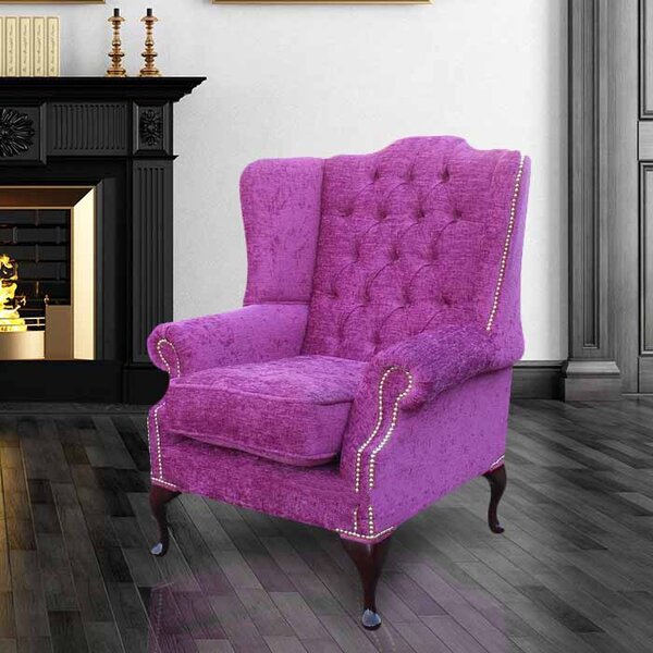 Chesterfield Highclere Wing Chair Carlton Fuchsia Purple Fabric In Mallory Style