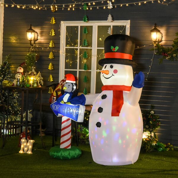 HOMCOM 1.9m Christmas Inflatable Snowman Penguin the North Ploe Sign Holiday Yard Decoration with LED Lights, Indoor Outdoor Lawn Blow Up Decor
