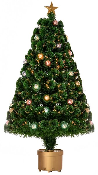 HOMCOM 3FT Prelit Artificial Christmas Tree Fiber Optic Holiday Home Xmas Indoor Decoration with Golden Stand Green