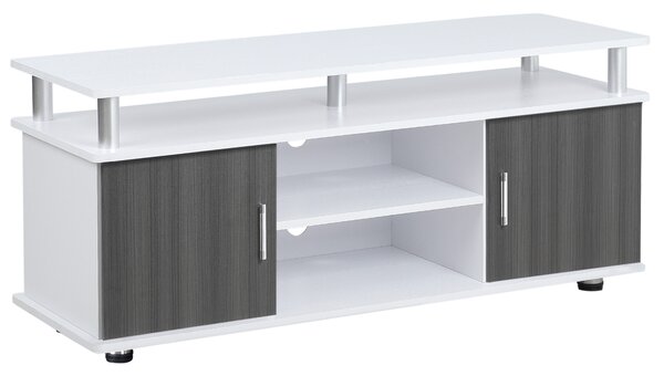 HOMCOM TV Cabinet Unit for TVs up to 55'' with Storage Shelf and Cupboards, Living Room Entertainment Center Media Console, Grey and White