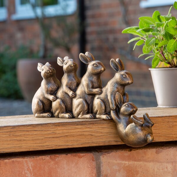 5 Bronze Rabbit Garden Ornament Brown