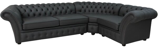 Chesterfield 3 Seater + Corner + 1 Seater Steel Grey Leather Cushioned Corner Sofa In Balmoral Style
