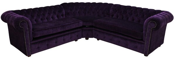 Chesterfield 2 Seater + Corner + 2 Seater Velluto Amethyst Purple Velvet Fabric Corner Sofa In Classic Style