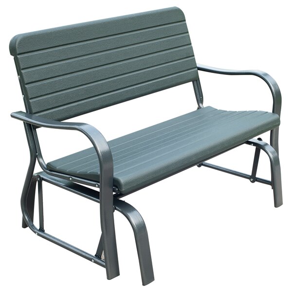 Outsunny Garden Double Glider Bench HDPE Metal 2 Seater Swing Chair Porch Outdoor Patio Rocker