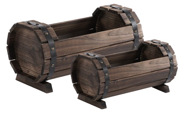 Outsunny Set of 2 Wooden Planter Boxes, Durable Outdoor & Indoor Flower Beds, Carbonized Wood Finish