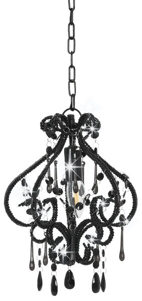 Ceiling Lamp with Beads Black Round E14