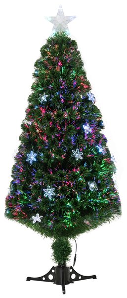 HOMCOM HOMCM 5FT Prelit Artificial Christmas Tree Fiber Optic LED Light Holiday Home Xmas Decoration Tree with Foldable Feet, Green