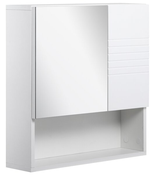Kleankin Bathroom Mirror Cabinet, Wall Mount Storage Cabinet with Double Door, Adjustable Shelf, 54cm x 15cm x 55cm, White