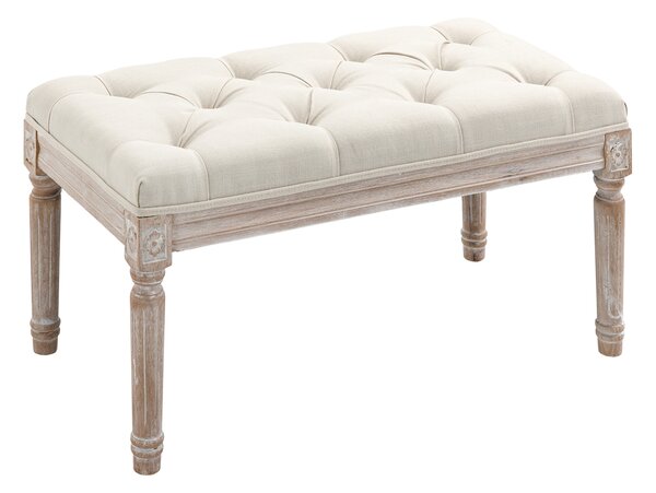 HOMCOM Tufted Ottoman Bench, Linen-Touch Fabric Footstool, Upholstered Accent Seat for Lounge, Bedroom, Corridor, Beige