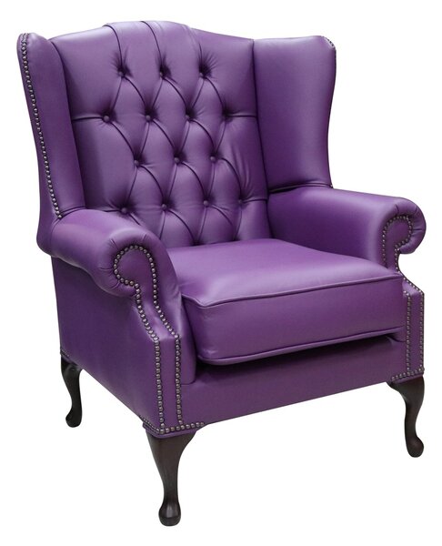 Chesterfield Bloomsbury Flat High Back Wing Chair Wineberry Purple Real Leather