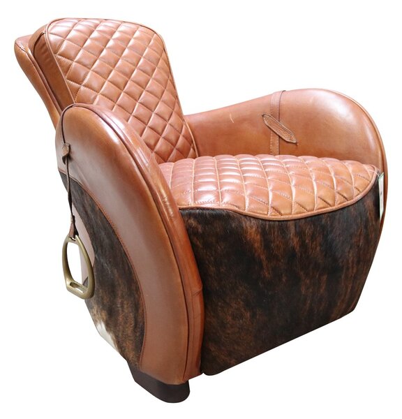 Rodeo Saddle Lounge Vintage Tan Distressed Real Leather Chair