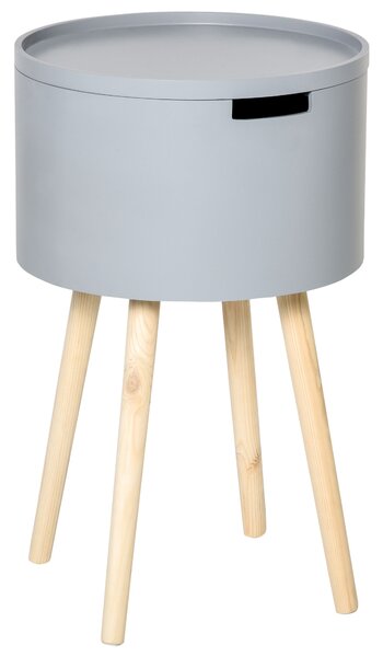 HOMCOM Round Side Table: Modern Night Stand with Hidden Storage & Removable Tray, Wood Frame, Grey