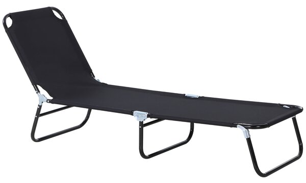 Outsunny Portable Sun Lounger: Folding Recliner for Poolside Relaxation, Adjustable Backrest, Jet Black
