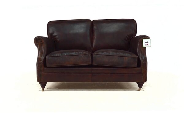 Vintage Luxury 2 Seater Settee Sofa Distressed Tobacco Brown Real Leather