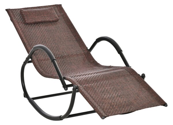 Outsunny Rocking Chair Zero Gravity Rocking Lounge Chair Rattan Effect Patio Rocker w/ Removable Pillow Recliner Seat Breathable Texteline - Brown