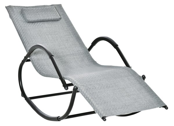Outsunny Zero Gravity Rocking Chair, Rattan Effect Patio Rocker with Removable Pillow, Breathable Texteline, Grey