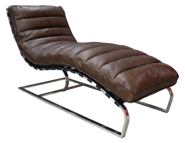 Bilbao Chaise Lounge Daybed Vintage Nappa Chocolate Brown Real Leather