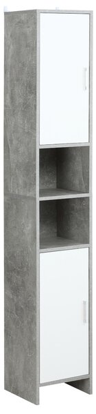 Kleankin Tall Free-Standing Bathroom Storage Cabinet, Slim Organizer with 2 Cupboards, 2 Open Compartments, Adjustable Shelves, Grey