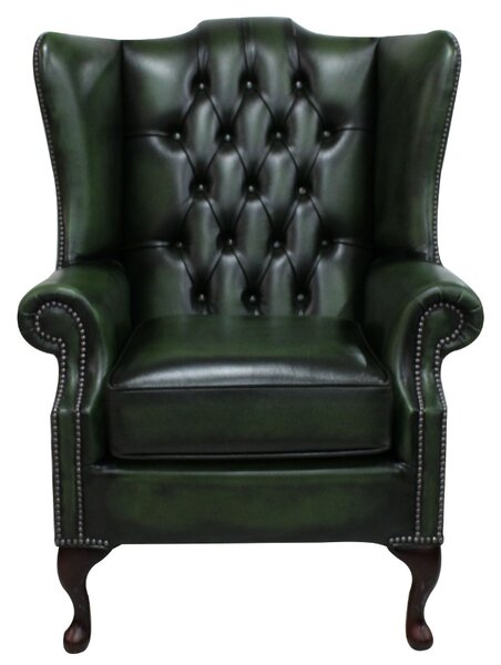 Chesterfield Prince&#039;s High Back Wing Chair Mallory Style Antique Green Leather In Stock