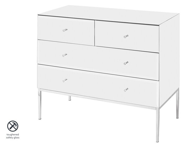 Stiletto Toughened White Glass and Chrome Chest of Drawers