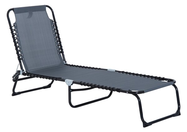 Outsunny Beach Chaise Chair, Folding Sun Lounger, Garden Reclining Cot, Camping Hiking Recliner with 4 Position Adjustable Back, Grey