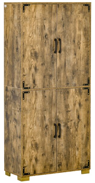 HOMCOM Farmhouse Style Tall Cupboard 4-Door Cabinet with Storage Shelves for Bedroom & Living Room, Rustic Wood Effect