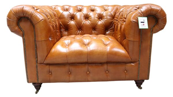 Trafalgar Original Chesterfield Armchair Buttoned Vintage Tan Distressed Real Leather