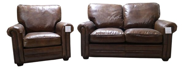 Sloane 2+1 Seater Settee Sofa Suite Vintage Retro Brown Distressed Real Leather