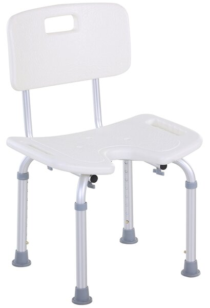 HOMCOM 8-Level Height Adjustable Bath Stool Spa Shower Chair Aluminum w/ Non-Slip Feet and Handle, Load Capacity 136kg