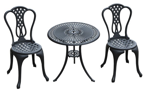 HOMCOM Bistro Set 3 Piece, Patio Cast Aluminium, Garden Outdoor Furniture, Shabby Chic Style, Table and Chairs