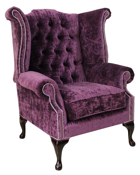 Chesterfield High Back Wing Chair Modena Amethyst Purple Velvet In Queen Anne Style
