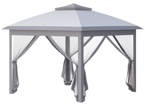 Outsunny Pop Up Gazebo, Double Roof Foldable Canopy Tent with Zippered Mesh Sidewalls, Height Adjustable and Carrying Bag, 3.3m x 3.3m x 2.9m, Grey