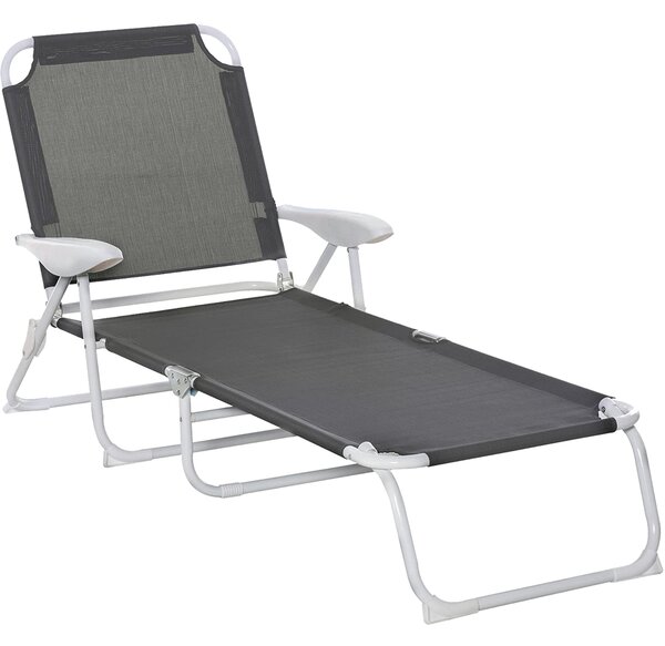 Outsunny Reclining Sun Lounger: Folding Patio Chair with 4-Level Adjustable Backrest, Grey