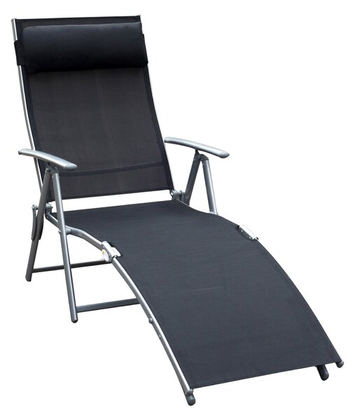 Outsunny Texteline Lounger: Foldable Recliner Chair with 5 Levels, for Garden & Patio, Black