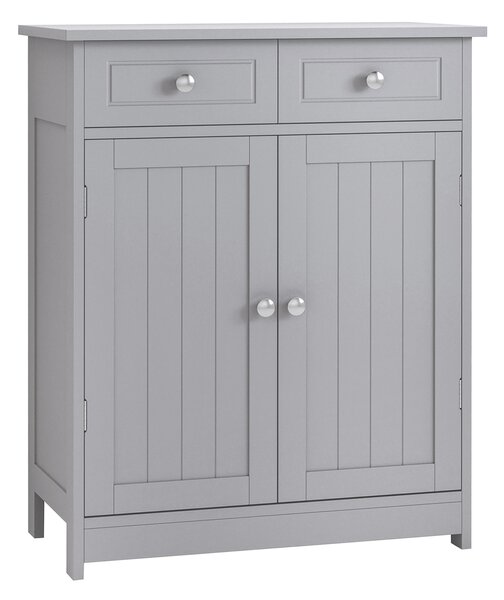 Kleankin Traditional Style Bathroom Storage Cabinet, Free-Standing Unit with 2 Drawers, Cupboard and Adjustable Shelf, 75x60cm, Grey