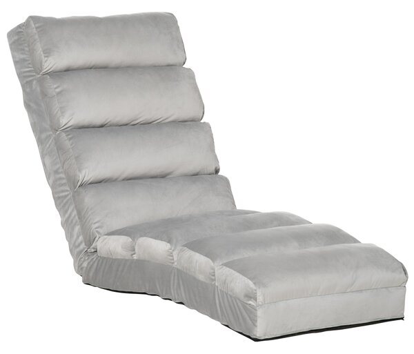 HOMCOM Lounge Sofa Bed Folding Adjustable Floor Lounger Sleeper Futon Mattress Seat Chair w/Pillow, Light Grey