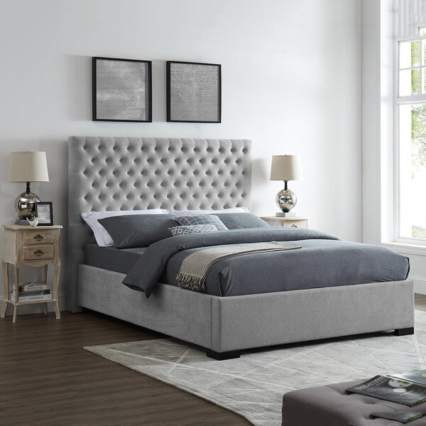 Chenille Grey Contemporary Upholstered Bed