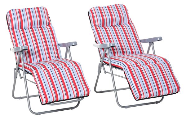 Outsunny Garden Sun Loungers, Set of 2, Outdoor Reclining Chairs with Cushions, Foldable and Adjustable, Red and White