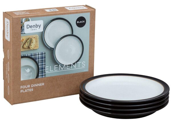 Denby Elements Black 4 Piece Dinner Plate Set