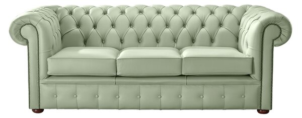 Chesterfield 3 Seater Shelly Thyme Green Leather Sofa Bespoke In Classic Style