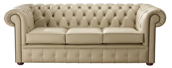 Chesterfield 3 Seater Shelly Dark Beige Leather Sofa Bespoke In Classic Style