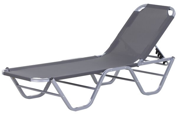 Outsunny Sunbathing Recliner: Lightweight Poolside Lounger with 5-Position Backrest, Silvery Sheen