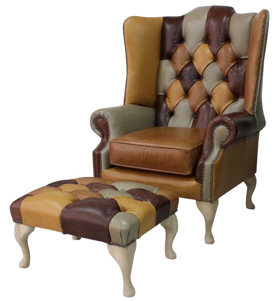 Leather wingback discount chair and footstool