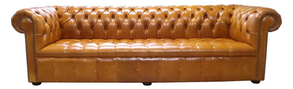 Chesterfield 4 Seater Buttoned Seat Newcastle Spice Real Leather Sofa In Edwardian Style