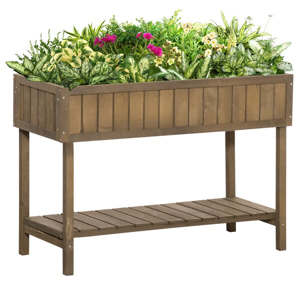 Outsunny Wooden Raised Garden Bed, Planter Box Stand for Outdoor Plants, 8 Compartments, 110L x 46W x 76H cm, Brown