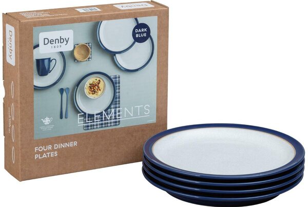 Denby Elements Dark Blue 4 Piece Dinner Plate Set