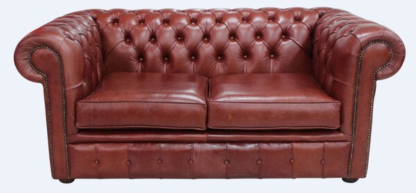 Chesterfield 2 Seater Old English Chestnut Leather Sofa Settee Bespoke In Classic Style