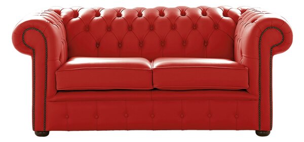 Chesterfield 2 Seater Shelly Flame Red Leather Sofa Settee Bespoke In Classic Style